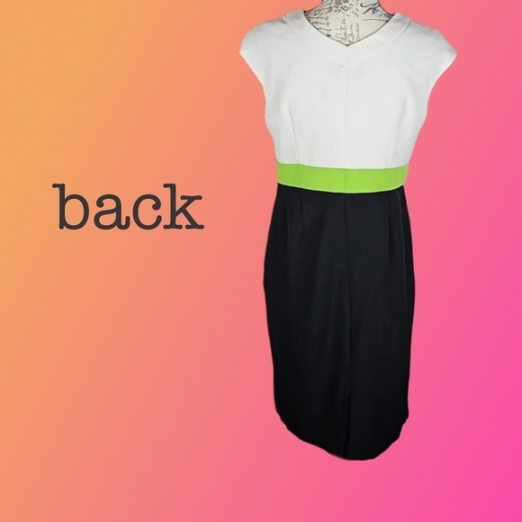 Retro Midi Dress with Teardrop Cutouts & Colorblock White, Green, Black - Picture 2 of 4